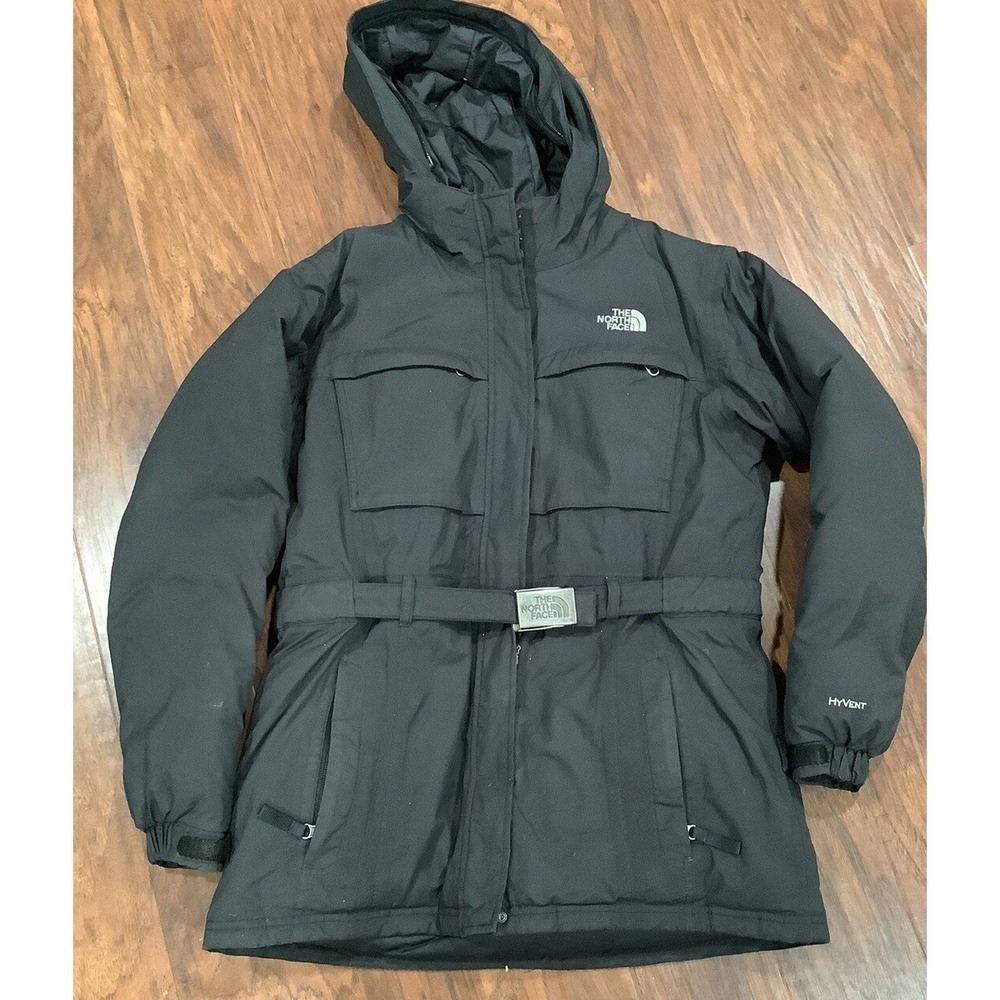The North Face Girls Black Hyvent Goose Down Belted Parka Jacket Size XL